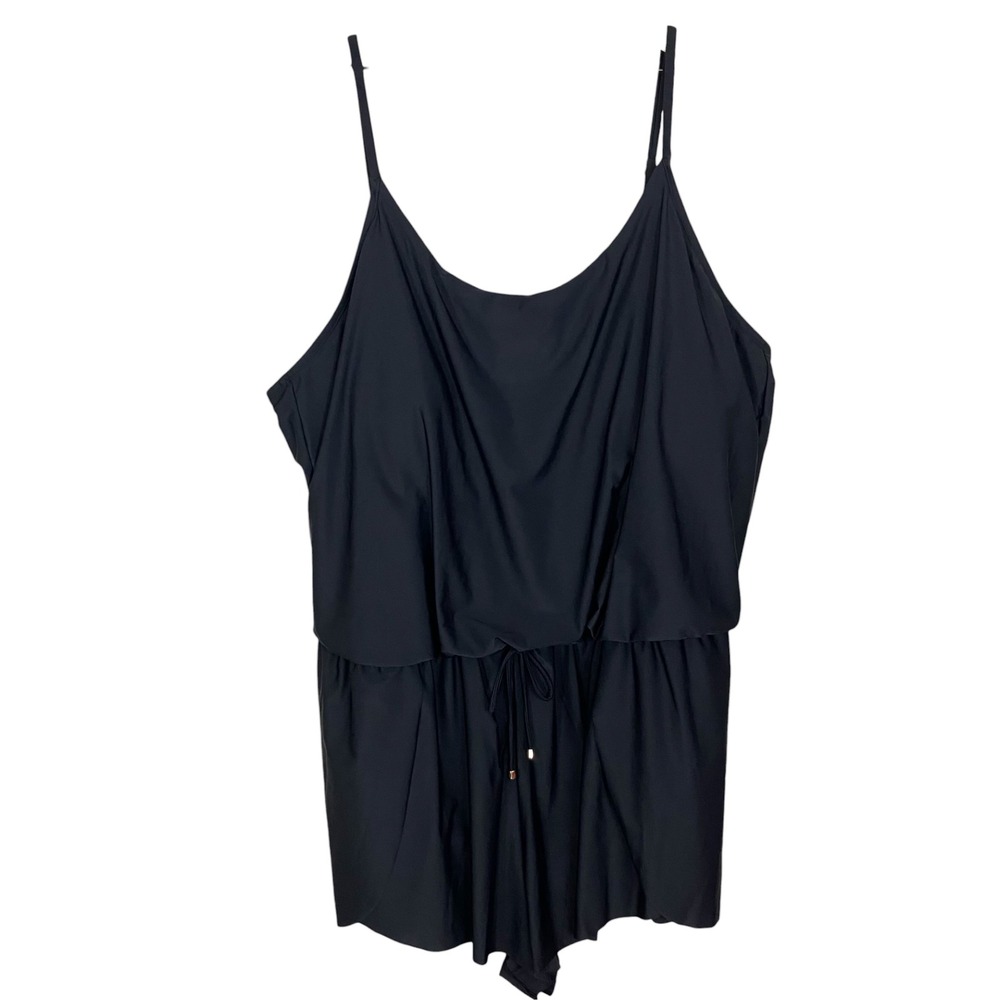 Time and Tru Womens Swim Romper 3X Black Built-in Brief Modest Summer Beachwear